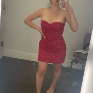 AQUA x Maeve Reilly Tweed Corset Strapless Mini Dress